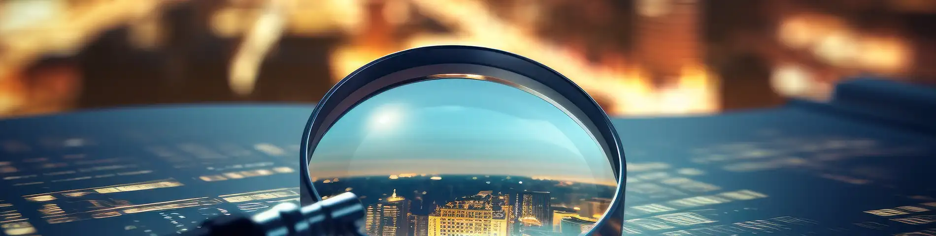 magnifying glass over cityscape