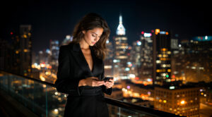 wealthy women on her mobile cellphone